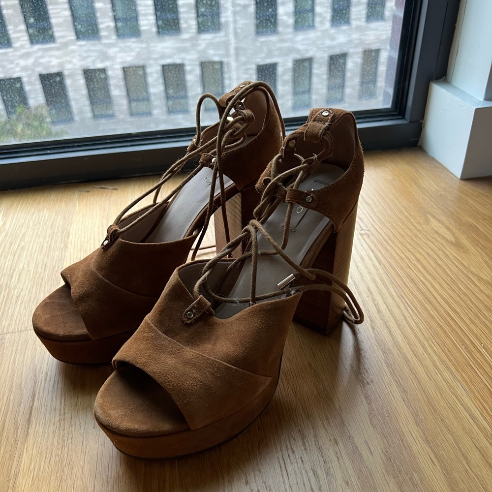 Camel Suede Platform Heels